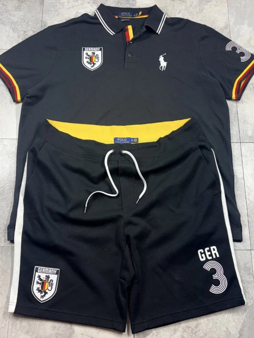 Polo Ralph Lauren Germany Soccer Polo Shirt Shorts Set Men's XL Black Y2K